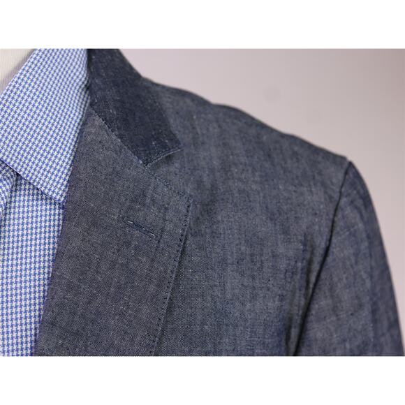 J Crew Men's Iridescent Denim Blue Cotton Patch Pocket Blazer Jacket Medium - Picture 4 of 9